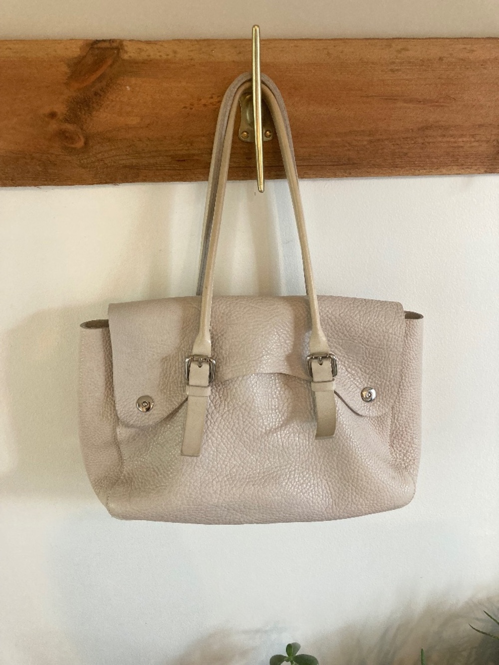 m0851 Ivory Soft Pebbled Leather Flap Tote Bag Dual Handle Laptop Size